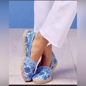 Brighton Belina Bella Capri Blue White Printed Slip-On Espadrille Flats Women